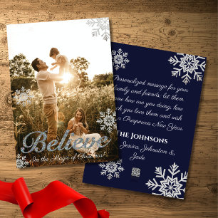 Believe in the Magic of Christmas Snowflakes Photo Holiday Card