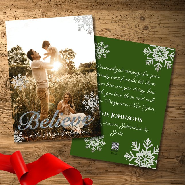 Believe in the Magic of Christmas Snowflakes Photo Holiday Card (Creator Uploaded)