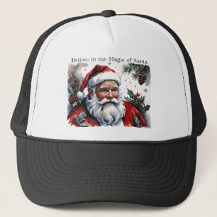 Believe in the Magic of Santa with Christmas Holly Trucker Hat