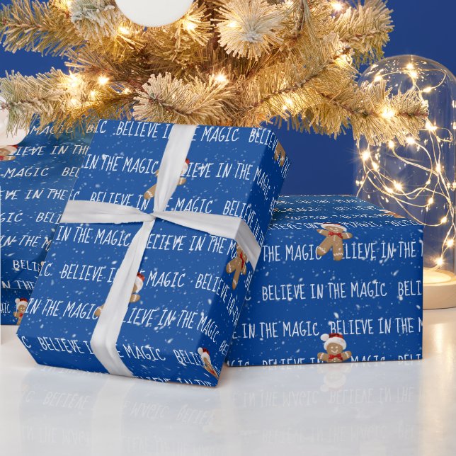 BELIEVE IN THE MAGIC Text on Blue Wrapping Paper (Holidays)