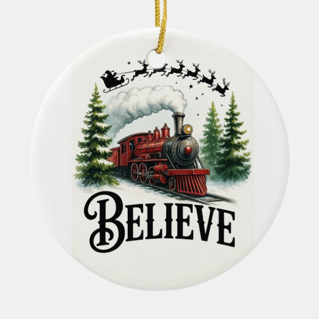 Believe in the Magic Train Ceramic Tree Decoration (Front)