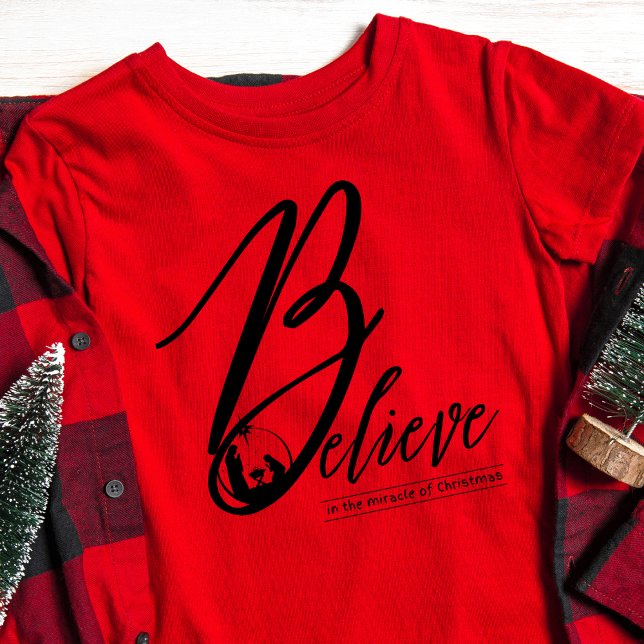 Believe In The Miracle Of Christmas Jesus Manger  T-Shirt (Creator Uploaded)