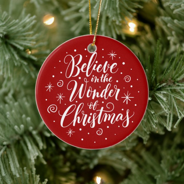Believe in the Wonder of Christmas Lettering Round Ceramic Tree Decoration (Tree)