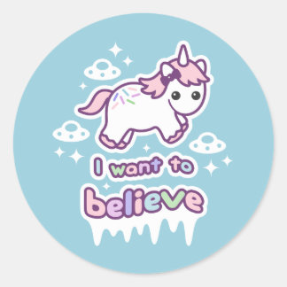 Believe in Unicorns and Aliens Classic Round Sticker