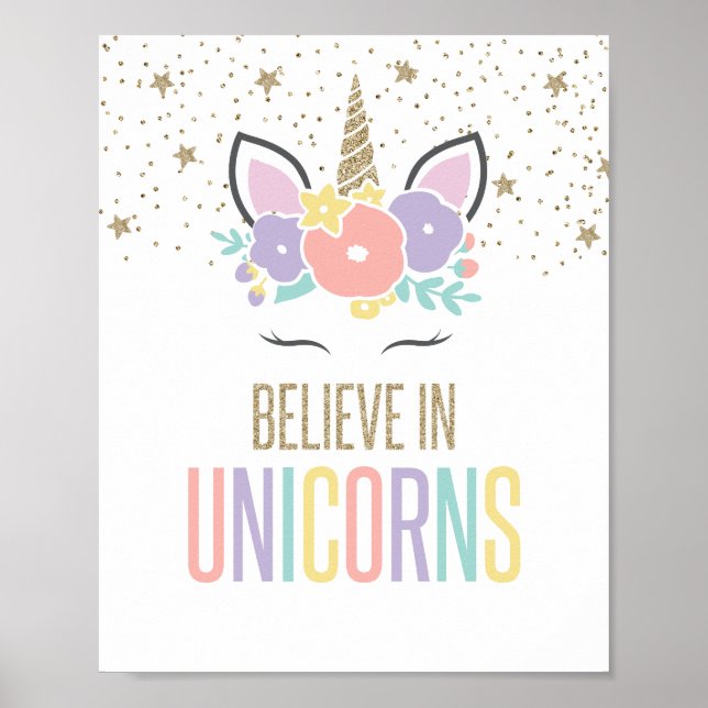 Believe in Unicorns Rainbow Unicorn Poster (Front)