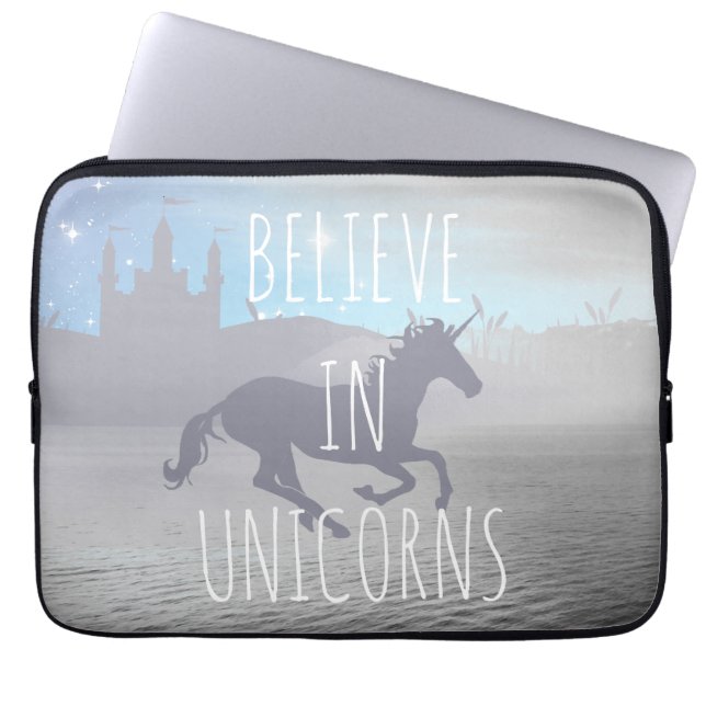 Believe in Unicorns Whimsical Art Laptop Sleeve (Front)