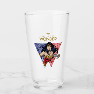 "Believe In Wonder" Wonder Woman Lasso Comic Logo Glass