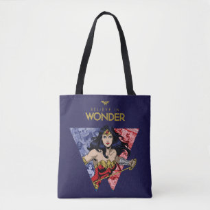 "Believe In Wonder" Wonder Woman Lasso Comic Logo Tote Bag