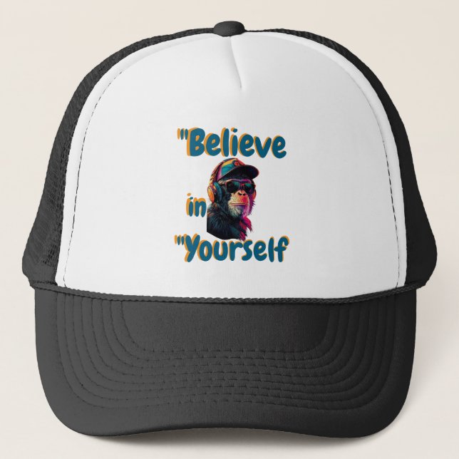 "Believe in Yourself  Basic Dark T-Shirt  Trucker Hat (Front)