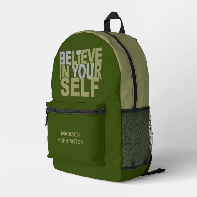 BELIEVE IN YOURSELF custom name & colour Printed Backpack (Back Corner Right)
