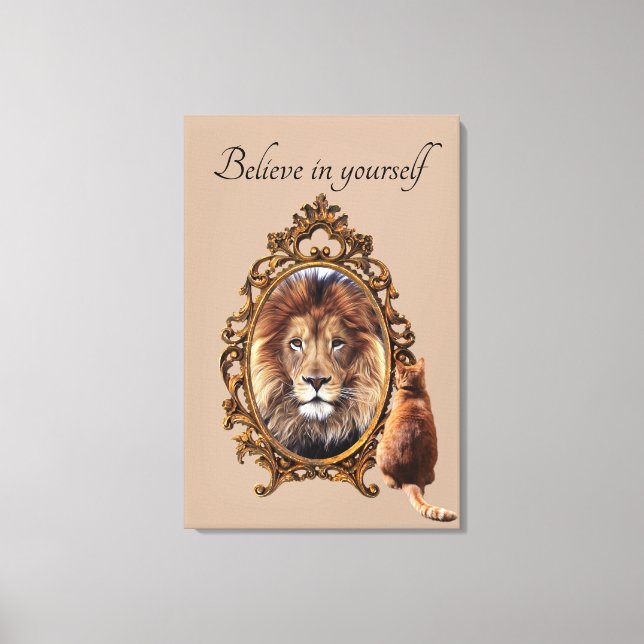 Believe In Yourself | Lion Vintage Inspirational  Canvas Print (Front)