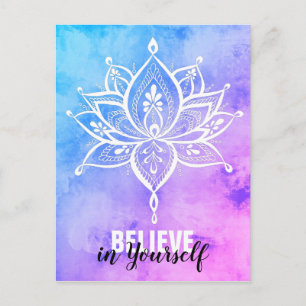 Believe In Yourself Lotus Mandala Pink Blue Postcard