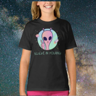 Believe In Yourself Pink Alien Kids Shirt