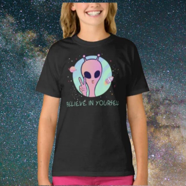 Believe In Yourself Pink Alien Kids Shirt (Creator Uploaded)