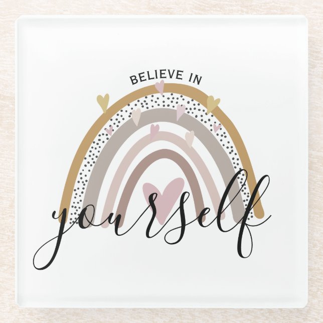 believe in yourself positive affirmation rainbow glass coaster (Front)