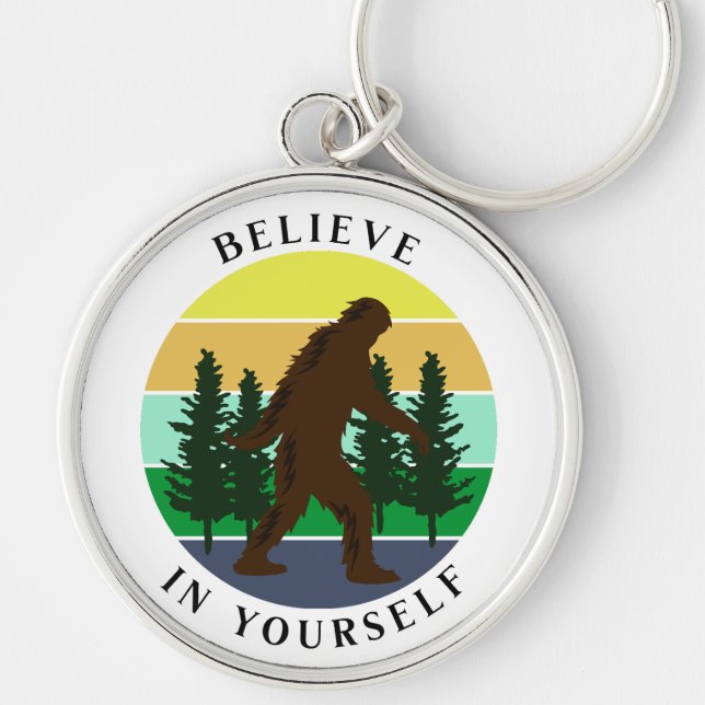 Believe in Yourself | Vintage Sunset Bigfoot   Key Ring (Front)