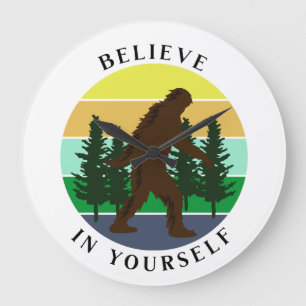 Believe in Yourself   Vintage Sunset Bigfoot   Large Clock