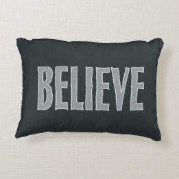 Believe Inspirational Quote Black Grey  Decorative Cushion