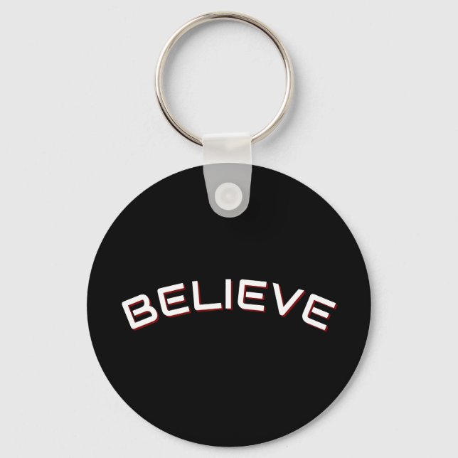 ‘Believe’ inspirational Quote Black Key Ring (Front)