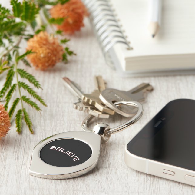 ‘Believe’ inspirational Quote Black Key Ring (Side)