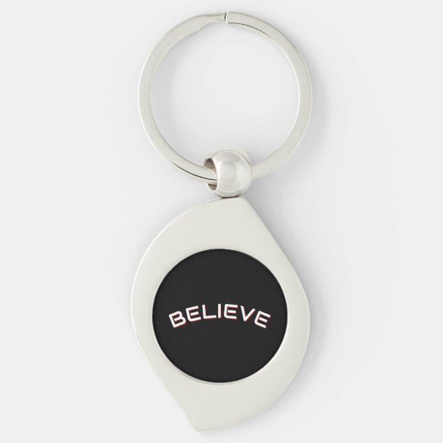 ‘Believe’ inspirational Quote Black Key Ring (Front)