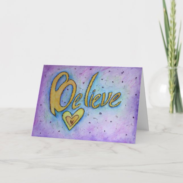 Believe Inspirational Word Art Greeting Cards (Front)