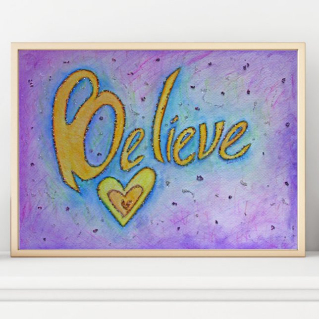 Believe Inspirational Word Art Painting Print (Creator Uploaded)