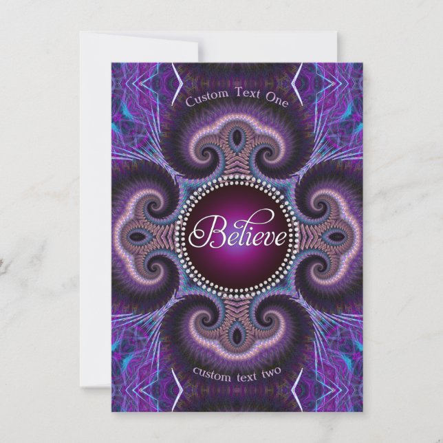 Believe Inspire Purple Fractals Cross Circle Card (Front)