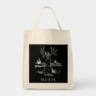Believe Jackalope Cryptid Rabbit Bunny Apparel Tote Bag