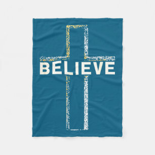 Believe Jesus Cross Religious Faith Christian Men  Fleece Blanket
