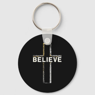 Believe Jesus Cross Religious Faith Christian Men Key Ring