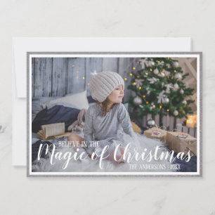 Believe Magic Christmas Silver/Blue Holiday Photo Card