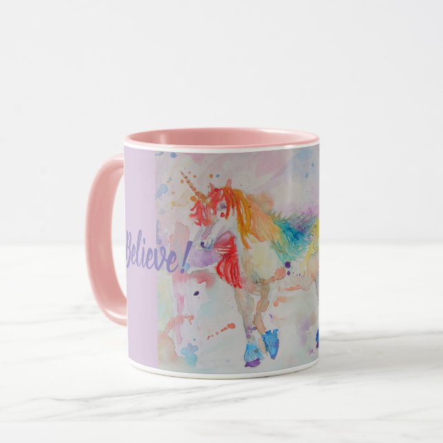 Believe Magical Rainbow Unicorns Mug (Front Left)