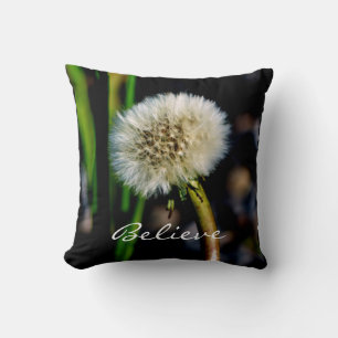 Believe, Make a Wish Dandelion Floral Square Cushion