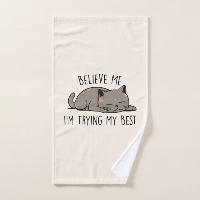 Believe Me, I’m Trying My Best – Sleeping Cat Bath Towel Set (Hand Towel)