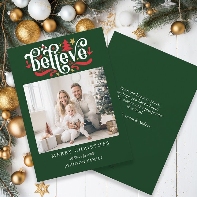 Believe-Merry Christmas!   Modern, simple photo  Holiday Card (Creator Uploaded)