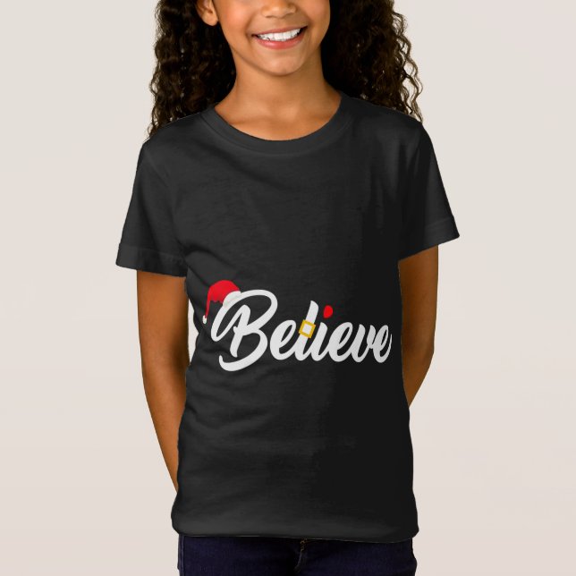 Believe Merry Christmas Santa Hat Christian T-Shirt (Front)