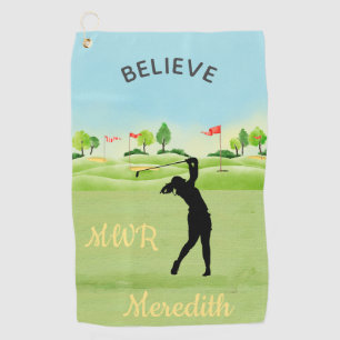 Believe Message Lady Golfer Greens Monogram Name  Golf Towel