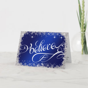 believe message PERSONALIZED Stunning  Royal Blue Holiday Card