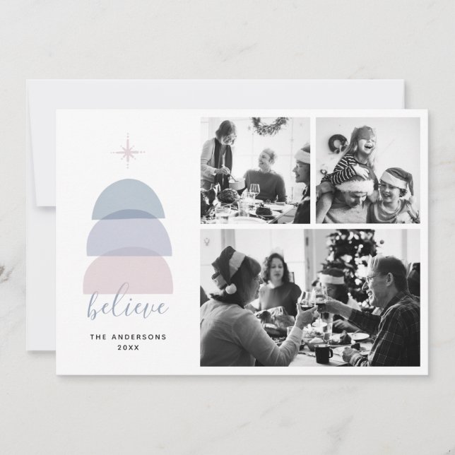 Believe. Modern Christmas religious collage photo Holiday Card (Front)