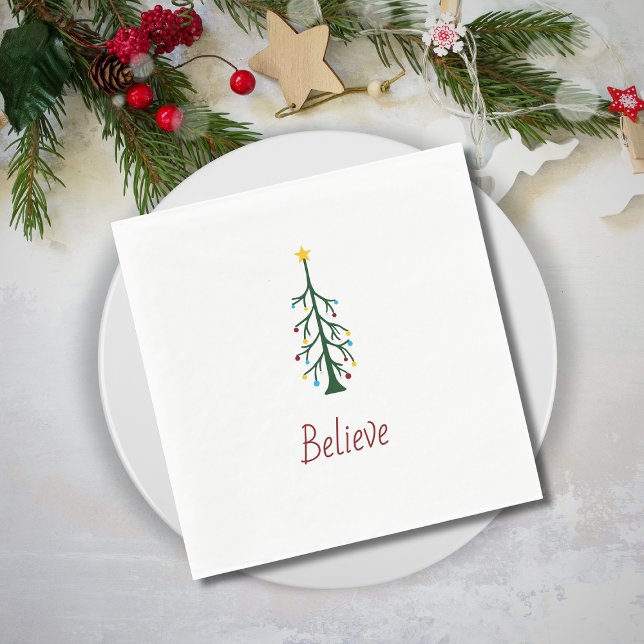 Believe Modern Evergreen Tree Christmas Party  Napkin (Creator Uploaded)