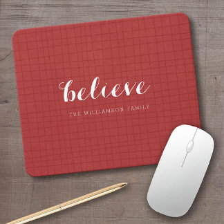 Believe - Modern Merry Christmas Red Mouse Pad