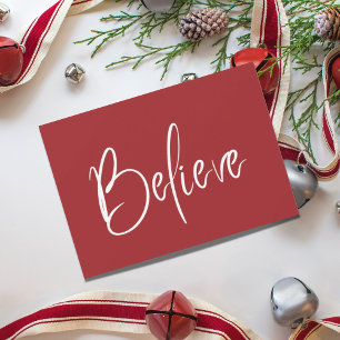 Believe Modern Red Holiday Card