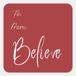 Believe Modern Red Holiday Gift Square Sticker