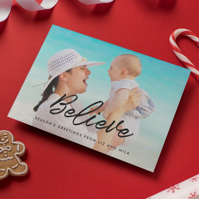 Believe Modern Typography Photo Holiday Card (Creator Uploaded)