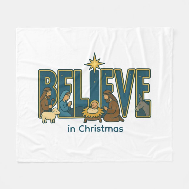 Believe nativity  fleece blanket (Front (Horizontal))