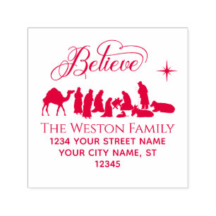 Believe: Nativity Scene #1B Name Address Self-inking Stamp
