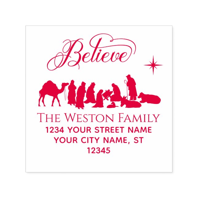 Believe: Nativity Scene #1B Name Address Self-inking Stamp (Design)