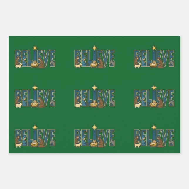 Believe nativity  wrapping paper sheet (Front)