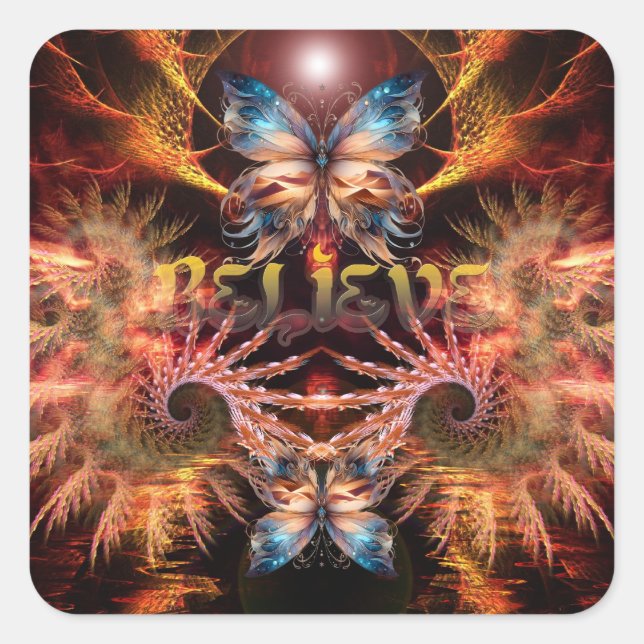 Believe Om-Fractal Art Inspirational Square Sticker (Front)